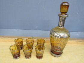 Amber glass decanter with glasses