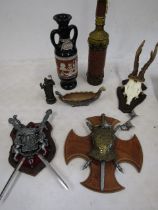 Collectables inc plaques and roe deer antlers