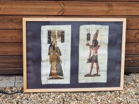 Large Double Image Egyptian Hand Painted Pictures on Papyrus Wood Frame The colours and metalics are