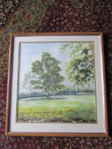 Dawn Greenham watercolour of a woodland scene, framed and glazed 67cm x 71cm approx