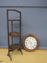 Wall clock and folding wooden cake stand (in need of repair)