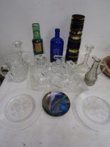 Glass vanity set, vases, candlesticks etc