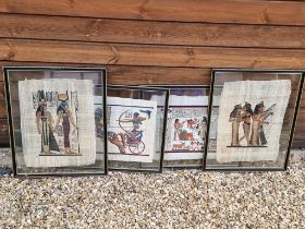 4 Large Egyptian Hand Painted pictures on Papyrus Double Glass Frames. Each Frame has a double