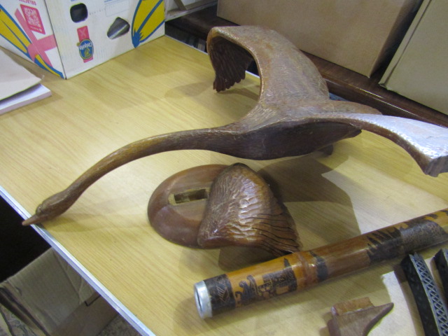 A small didgeridoo (or similar) and a large treen swan a/f but all parts present