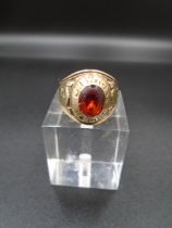 10ct gold American Newtown High School 1966 graduation/class ring with 'garnet' stone stamped Josten