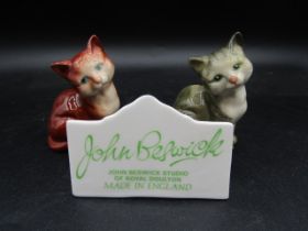 2 Beswick cats and Beswick name plate