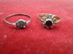 9ct gold and silver ring some stones missing, plus a ring marked '18ct' with 6 white stones and a