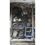 Tray of go-karting spare parts, drive chains and more