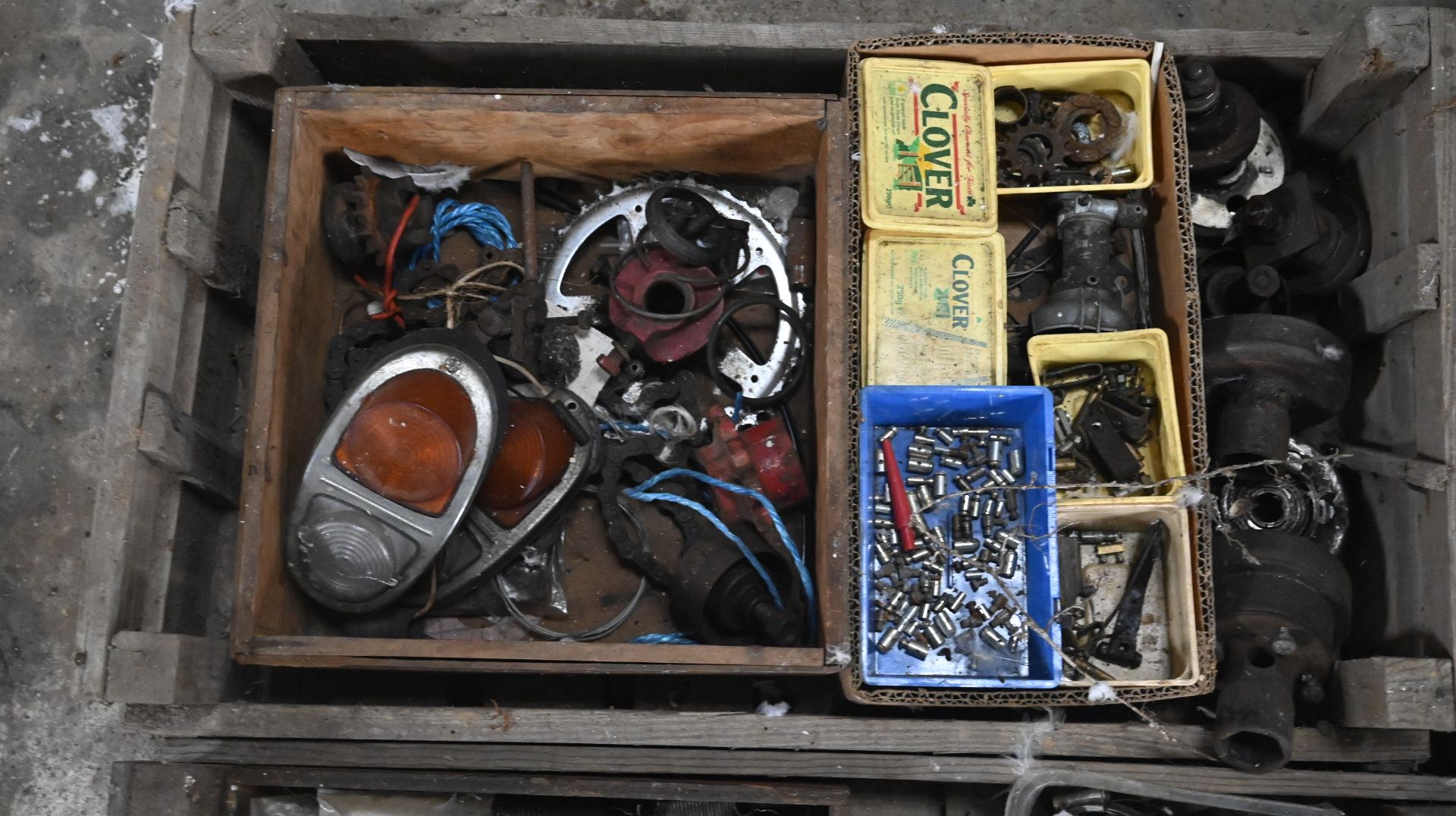 Two trays to include lights, wood working tools and more