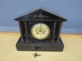 Black state mantel clock with key