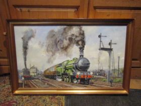 Ivan Lilly 'Yarmouth South Town' Steam locomotive oil on board, signed bottom left in gilt frame