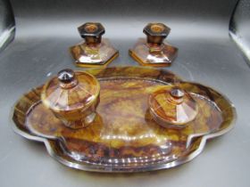 Davidson amber cloud glass dressing table set some chips as pictured