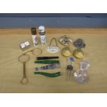 Collectors lot to include Whisky decanter label, glass cigarette holders, folding glasses and