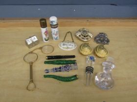 Collectors lot to include Whisky decanter label, glass cigarette holders, folding glasses and