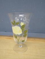 Glass vase with hand painted flowers H28cm approx