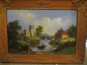 A reverse glass painted picture in frame 79x59cm