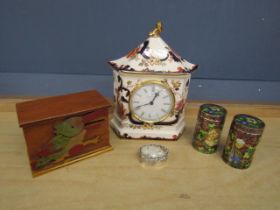 Mason's ceramic mantel clock, enamel pots and pill box etc