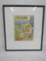 Coloured lithograph by Hippoltle? of a French Trio 42x49cm