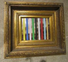 Oil painting with abstract overlay in an antique gilt frame overall size 52x47cm, picture hole