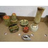 Onyx vase and table lighter, papier Mache boxes and stacking elephants