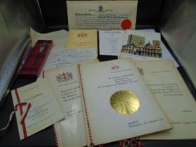 A collection of ephemera to include a certificate of service - Royal Navy WWII era. 1970's