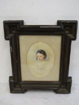 19th C watercolour shoulder and bust of a  pretty girl in resin frame picture 30x25 frame 34x45cm