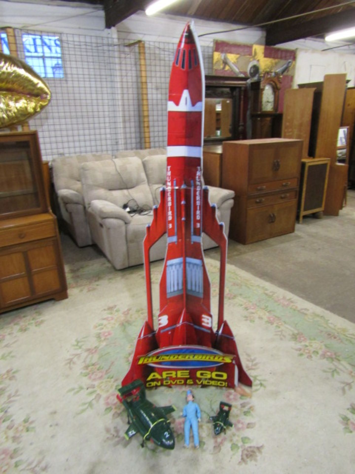 Thunderbirds cardboard shop display rocket and toys