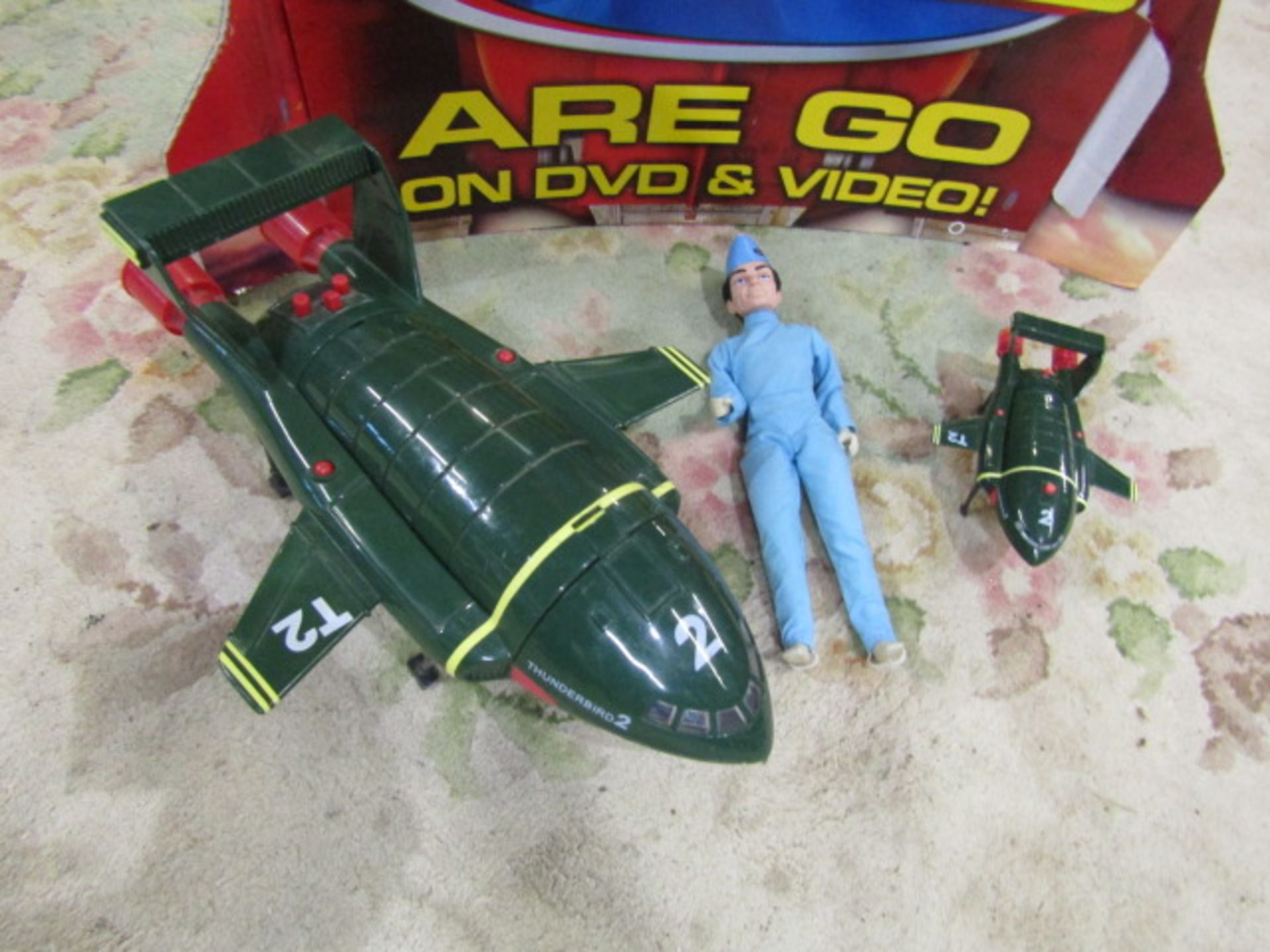 Thunderbirds cardboard shop display rocket and toys - Image 3 of 3