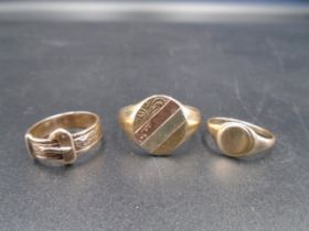 3, 9ct Gold rings - two smallest size I and largest size V. 8.39g