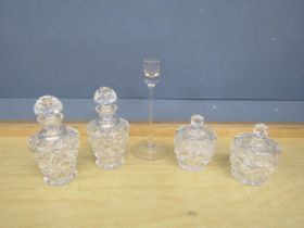 Crystal lidded pots, scent bottles and candlestick