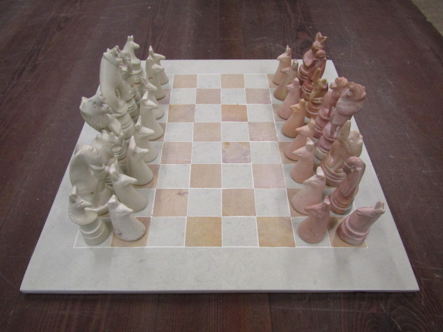 'Soapstone' chess set with hand carved animal pieces