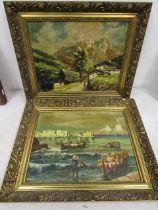 2 oil paintings in gilt frames 50x42cm