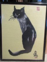 A Japanese cat cross stitch 46x59cm and one other