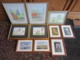 Framed watercolours and prints