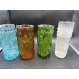 Sklo clear vase and 3 bark glass vases