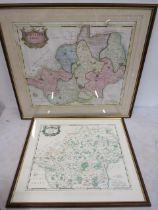 Robert Morden Hertfordshire original 'book map' hand coloured and one printed, framed and glazed