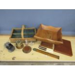 Collectors lot to include pewter sugar scuttle, oak serving bowl and antique brass wheel hub etc