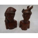 Carved Balinese busts 20cmH