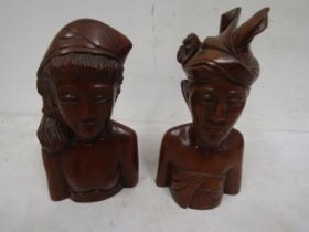 Carved Balinese busts 20cmH