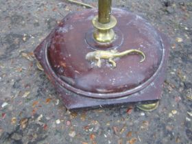 Brass and mahogany floor lamp with brass lizard on base (no plug)