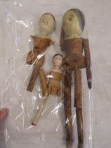 3 vintage wooden figures