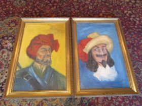 2 Oil on board portraits in gilt frames 46cm x 69cm approx