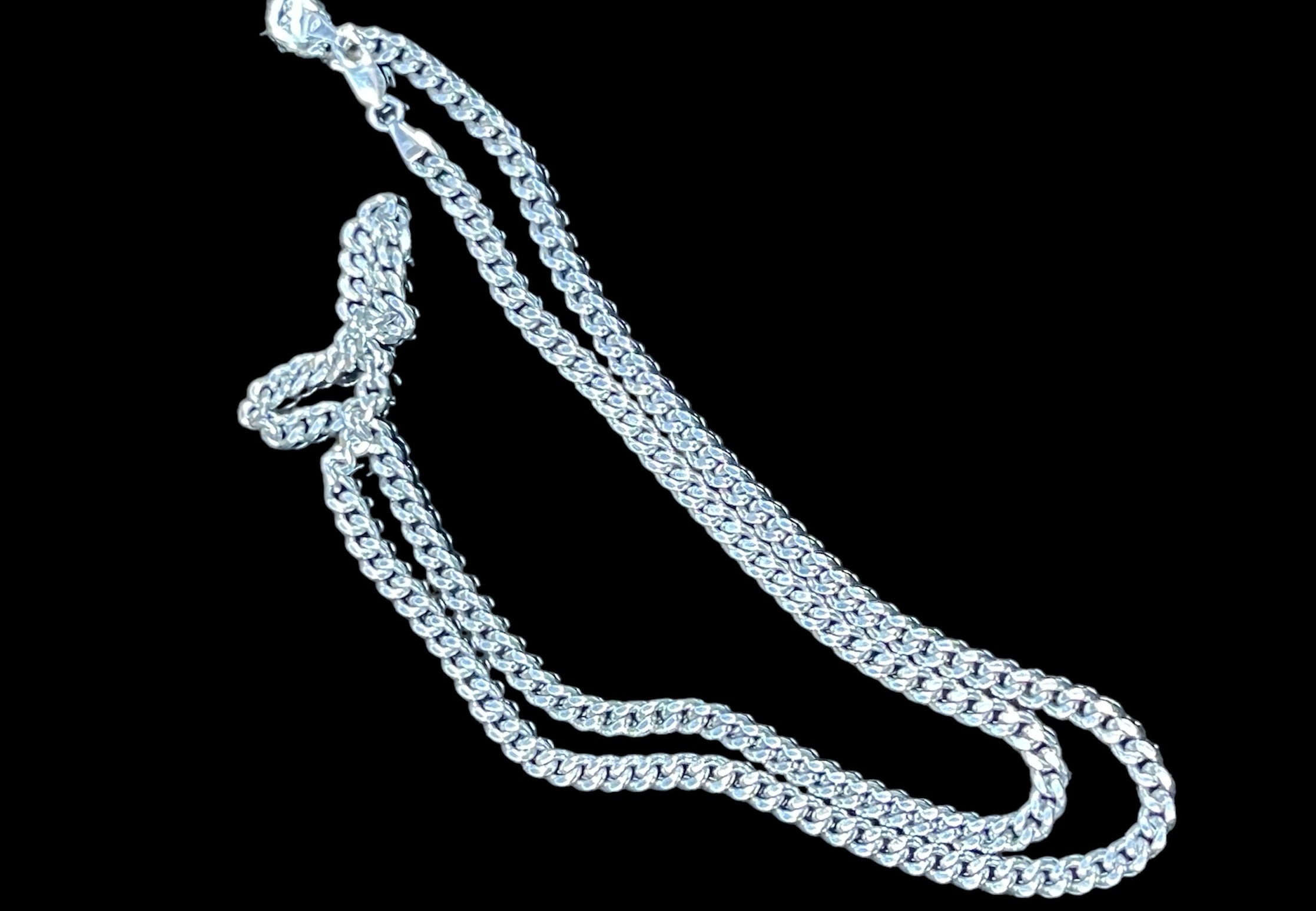 9ct white gold link chain, 27.8g