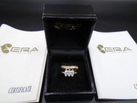 2, 18ct Cypriot gold rings, one with 3 Marquise cut diamonds 0.80 carat and the other 0.25 carat