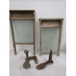 2 vintage wash boards and shoe lasts