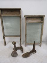 2 vintage wash boards and shoe lasts