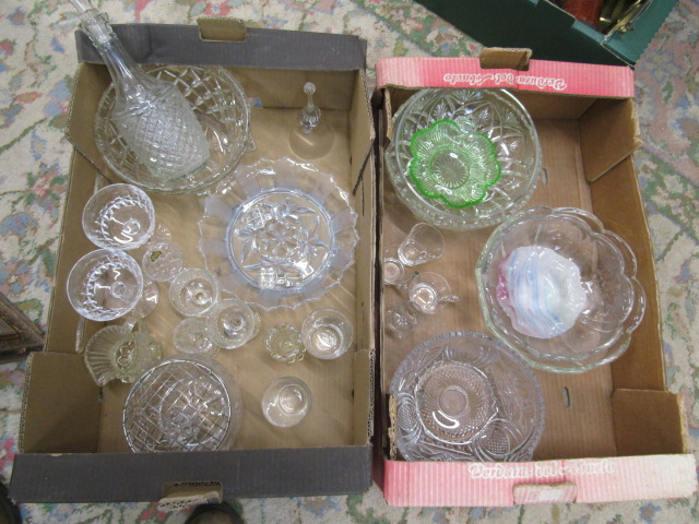 2 trays various glass ware