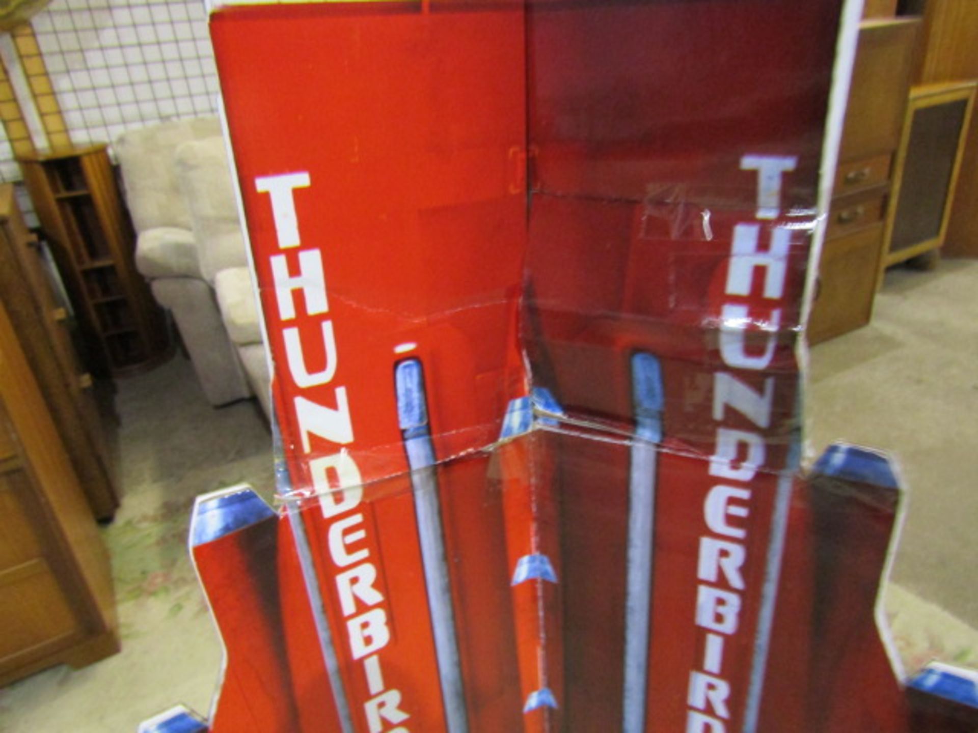 Thunderbirds cardboard shop display rocket and toys - Image 2 of 3