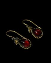 9ct gold Victorian style garnet and diamond earrings