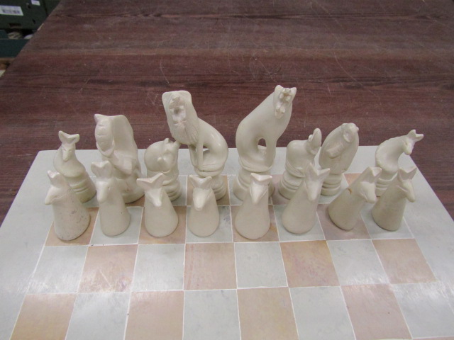 'Soapstone' chess set with hand carved animal pieces - Image 3 of 3